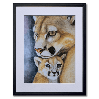 watercolour painting of puma mother and cub