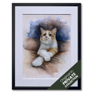 watercolour painting of orange tabby cat