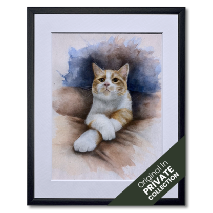 watercolour painting of orange tabby cat