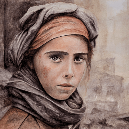 watercolor painting of girl in gaza